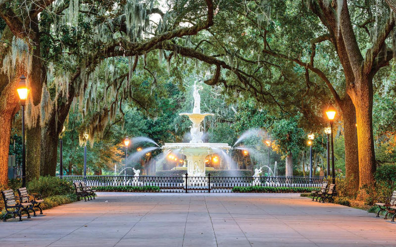 Savannah Georgia. Fountain in Park.